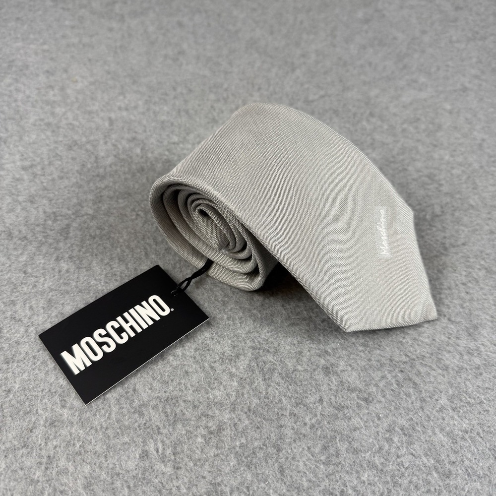 Moschino Mens Tie Silver Gray Silk Linen Made Italy Designer Necktie NWT  58x3.2